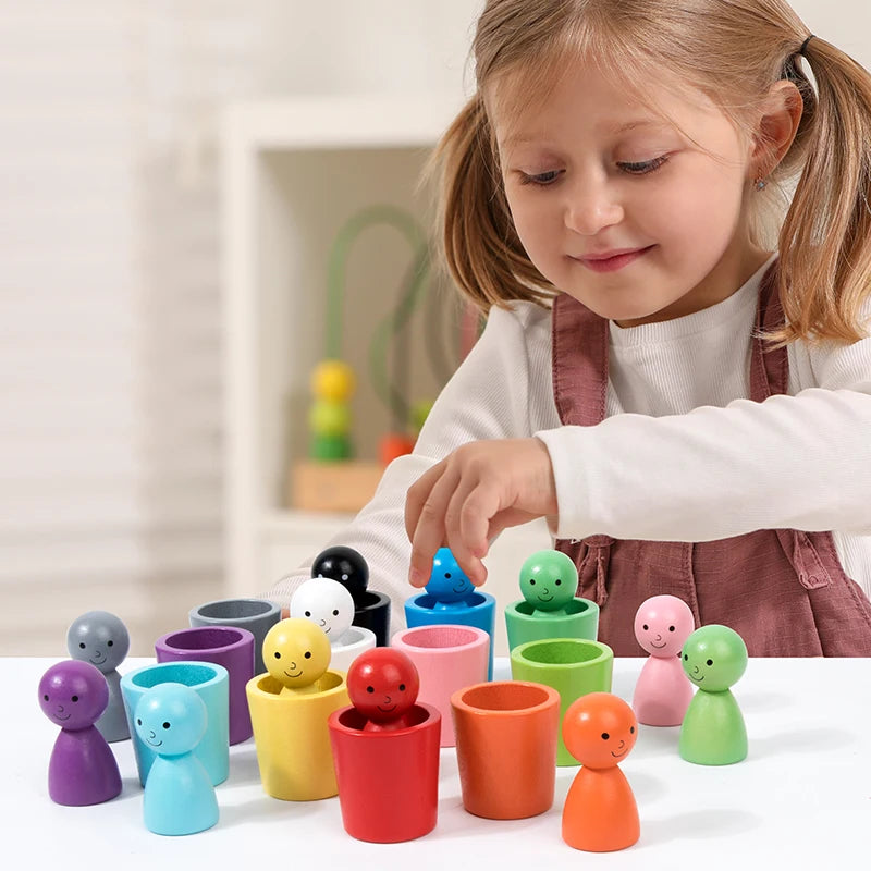 Wooden Peg Dolls in Cups 