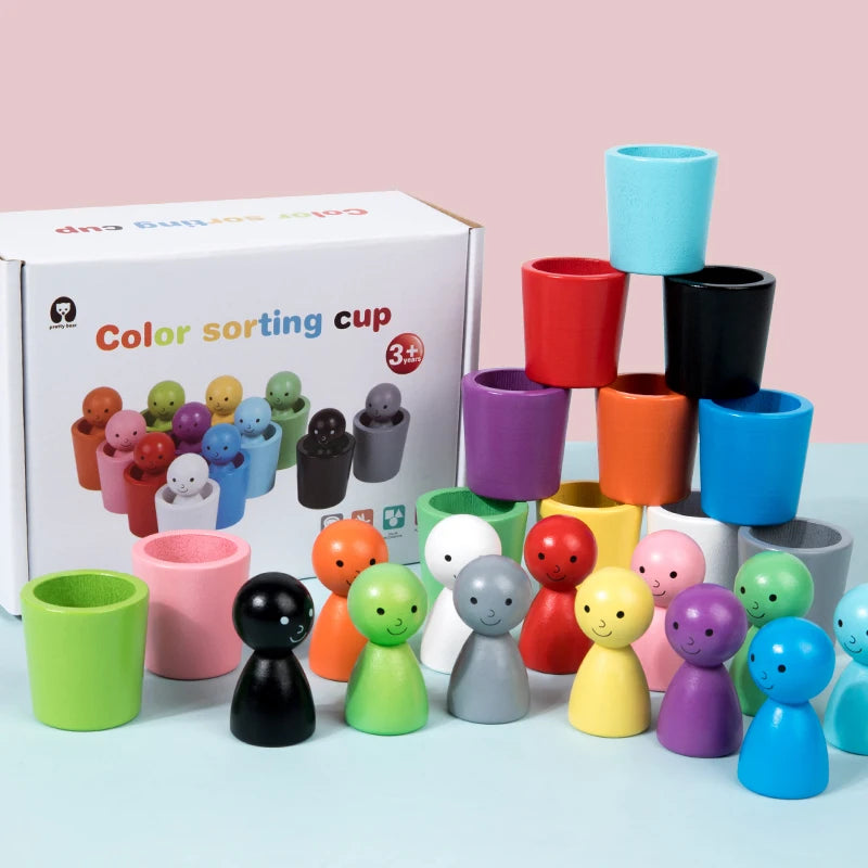 Wooden Peg Dolls in Cups 