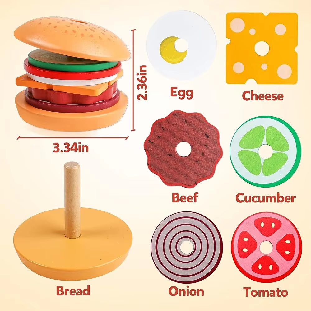 Montessori Wooden Burger Stacking Toy