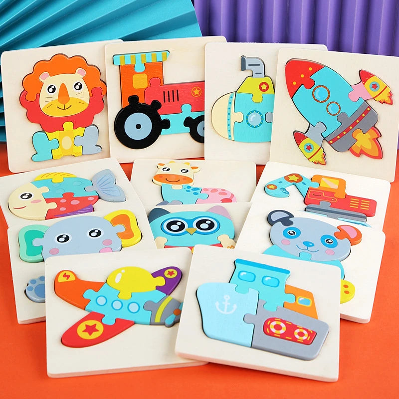  Wood Cartoon Animals Cognitive Jigsaw Puzzle 