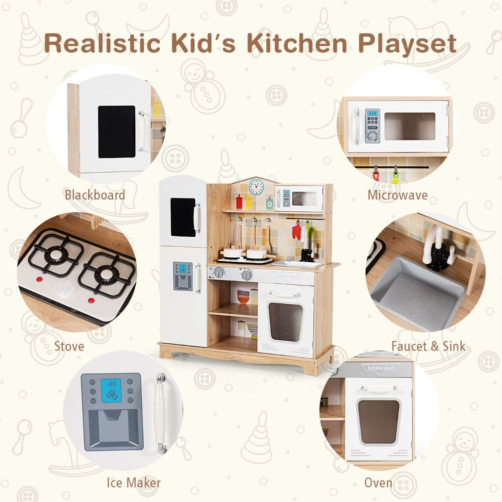 Wooden Pretend Kids Play Kitchen with Light and Sound Chef Role Playing