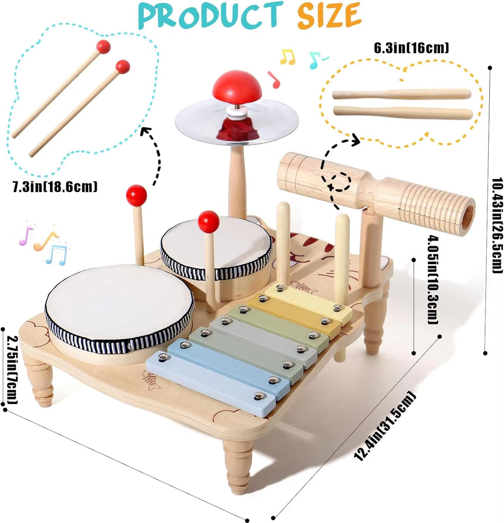 Wooden Xylophone Drum Set for Toddlers