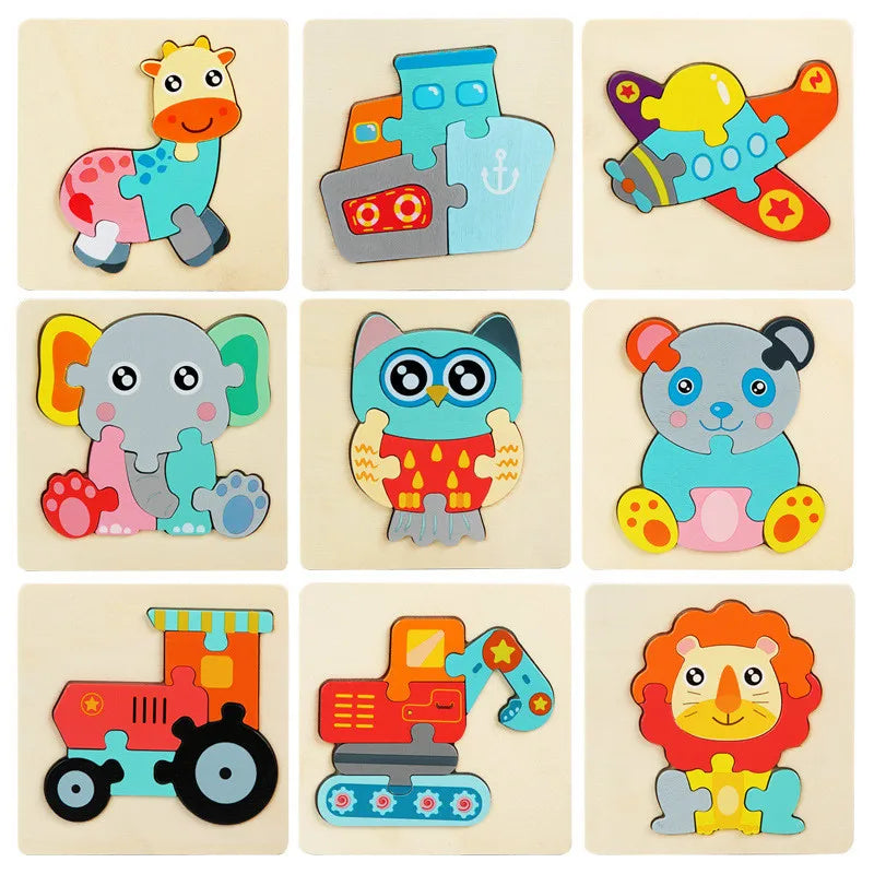  Wood Cartoon Animals Cognitive Jigsaw Puzzle 