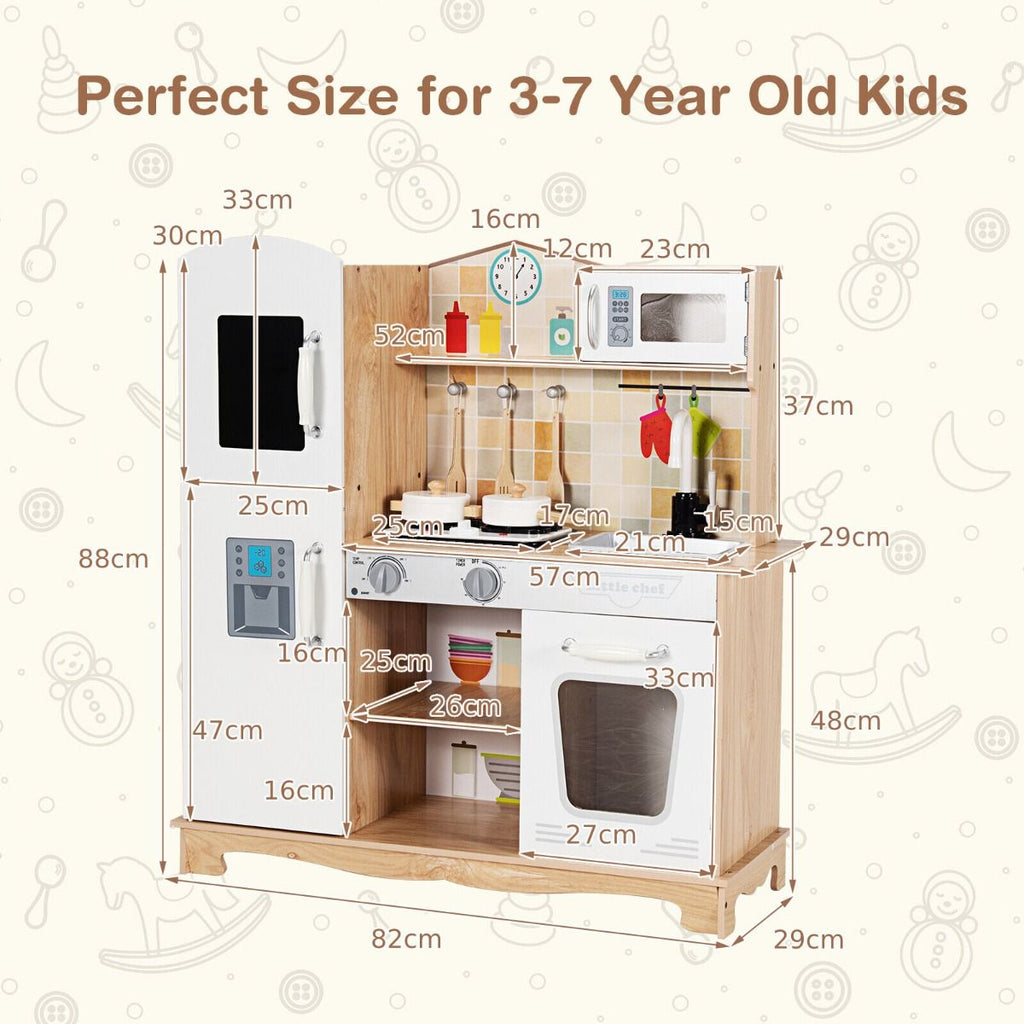 Wooden Pretend Kids Play Kitchen with Light and Sound Chef Role Playing