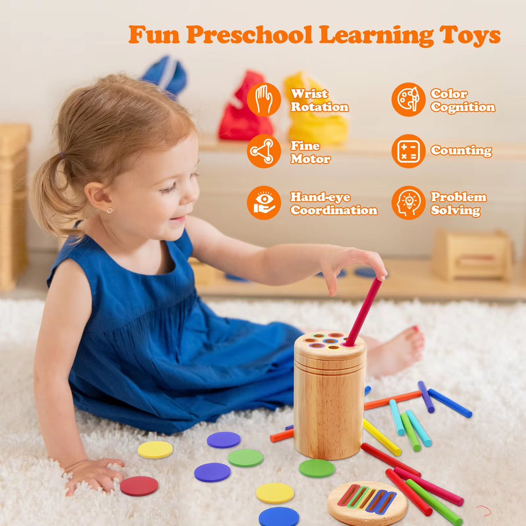 Montessori Wooden Toys Color Sorting Fine Motor Toys Shape Matching Sensory Toys Early Educational Puzzle Toys for Toddlers